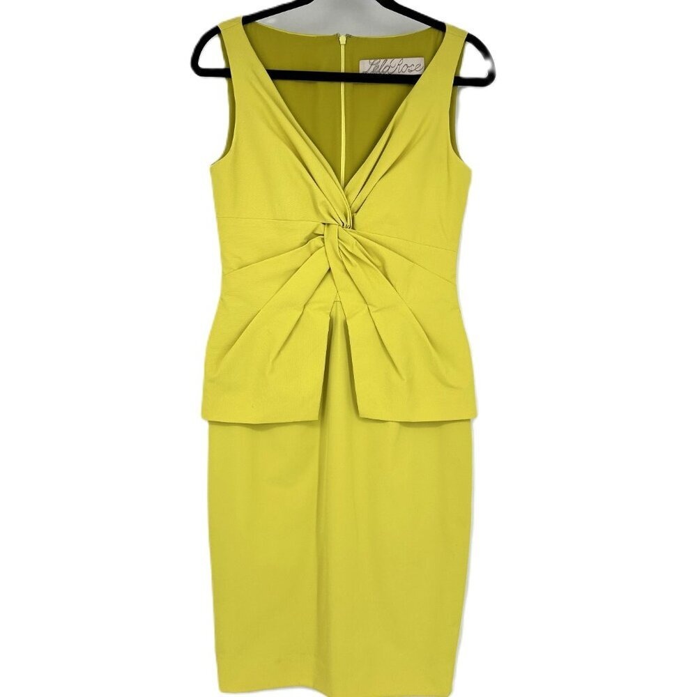 Lela‎ Rose Knot Front Peplum Sleeveless Sheath Dress Yellow Size 2 - Picture 10 of 10